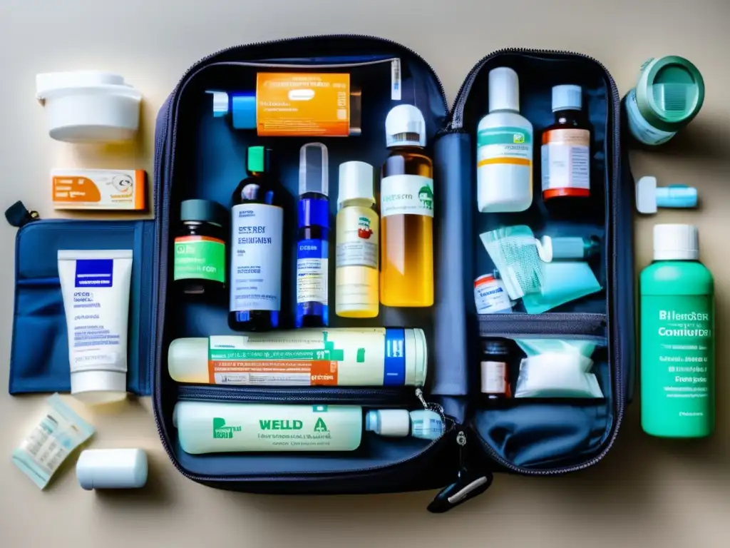Bolsa de viaje organizada con medicamentos Consejos para llevar medicamentos en viajes: Organiza tu botiquín de viaje con cuidado y cumple las regulaciones