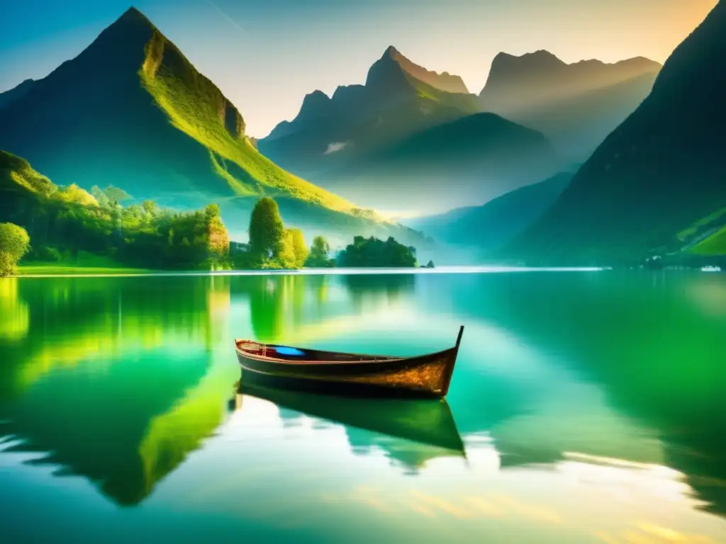 Viajes de pesca para seniors en un lago sereno rodeado de montañas verdes
