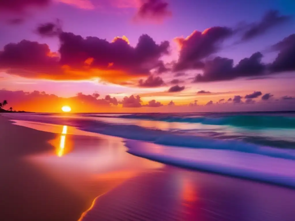 Puesta de sol en playa tropical Atardecer tropical: mentalidad positiva en viajes enriquecedores