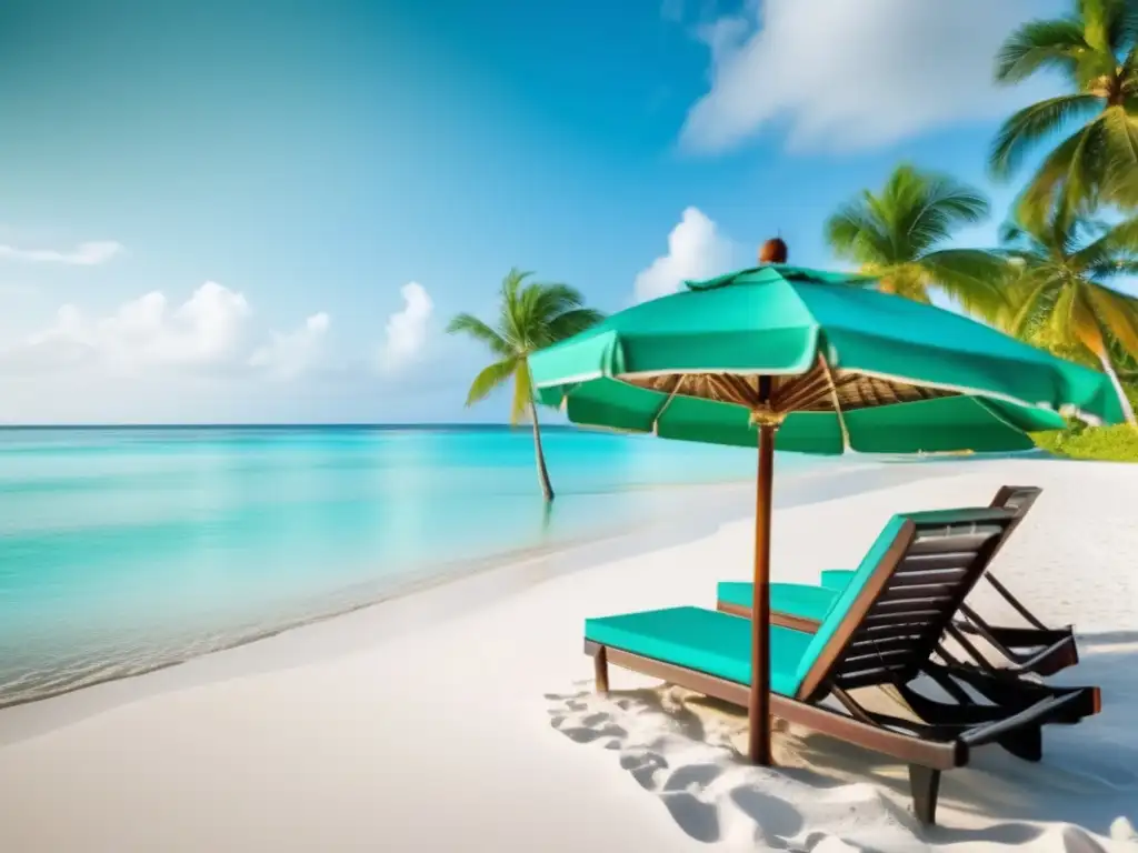 Paraíso tropical: Playa de ensueño Paraíso tropical con aguas turquesas cristalinas, arena blanca y palmeras verdes relajantes