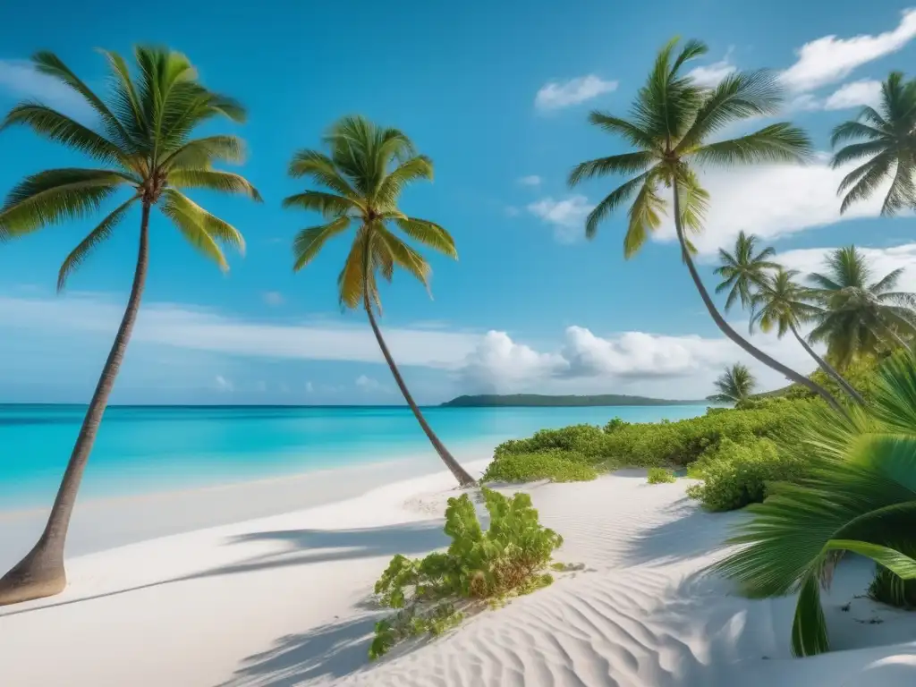 Playa paradisíaca con aguas turquesas y palmeras Playa serena con aguas turquesas y arena blanca