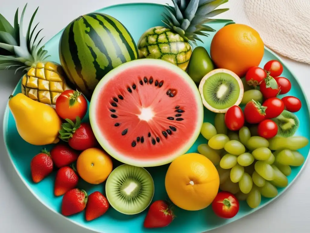Paraíso tropical: Frutas y verduras frescas Tropical paraíso: frutas y verduras vibrantes - Consejos dieta saludable vacaciones todo incluido