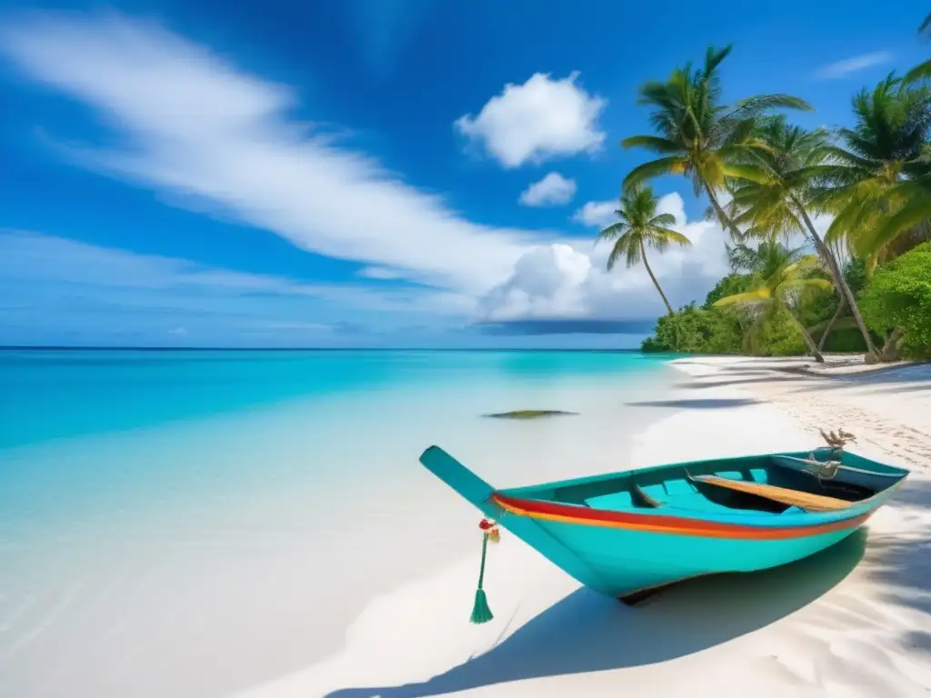 Encanto sudeste asiático: playa serena, aguas turquesa, arena blanca, palmeras, barco tradicional