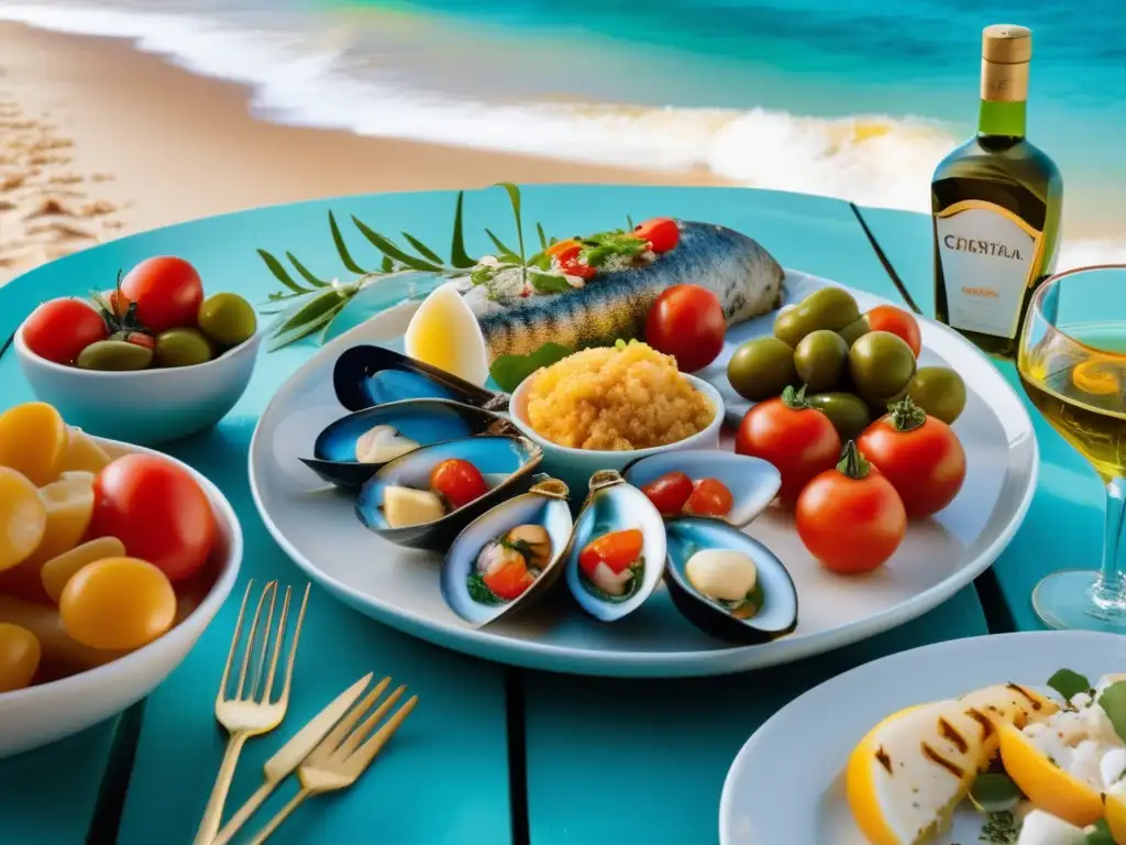 Paraíso mediterráneo: playa, comida y vino Viaje gastronómico Mediterráneo para viajeros maduros: playa, aguas cristalinas, comida deliciosa, vino blanco