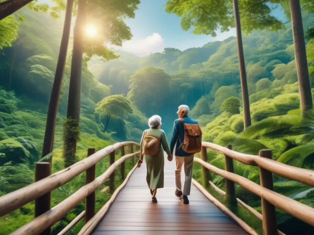 Viaje sostenible tercera edad: Pareja disfrutando de naturaleza
