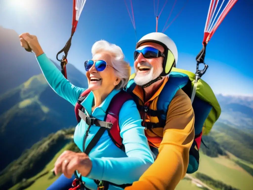 Pareja de ancianos disfrutando de aventura Pareja mayor disfrutando actividad aventurera con cobertura de seguro de viaje