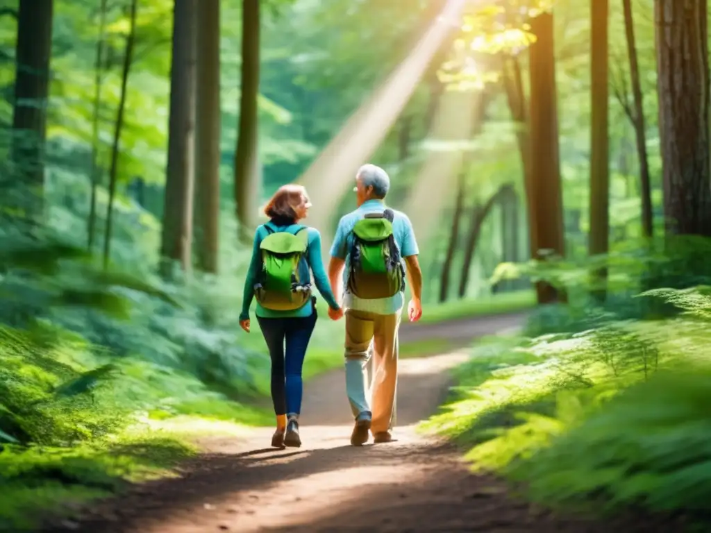 Excursiones ecológicas para viajeros maduros en un bosque sereno y pintoresco