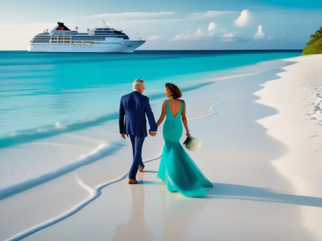 Pareja elegante disfrutando de un crucero Pareja madura disfrutando de un crucero elegante con equipaje crucero para viajeros maduros