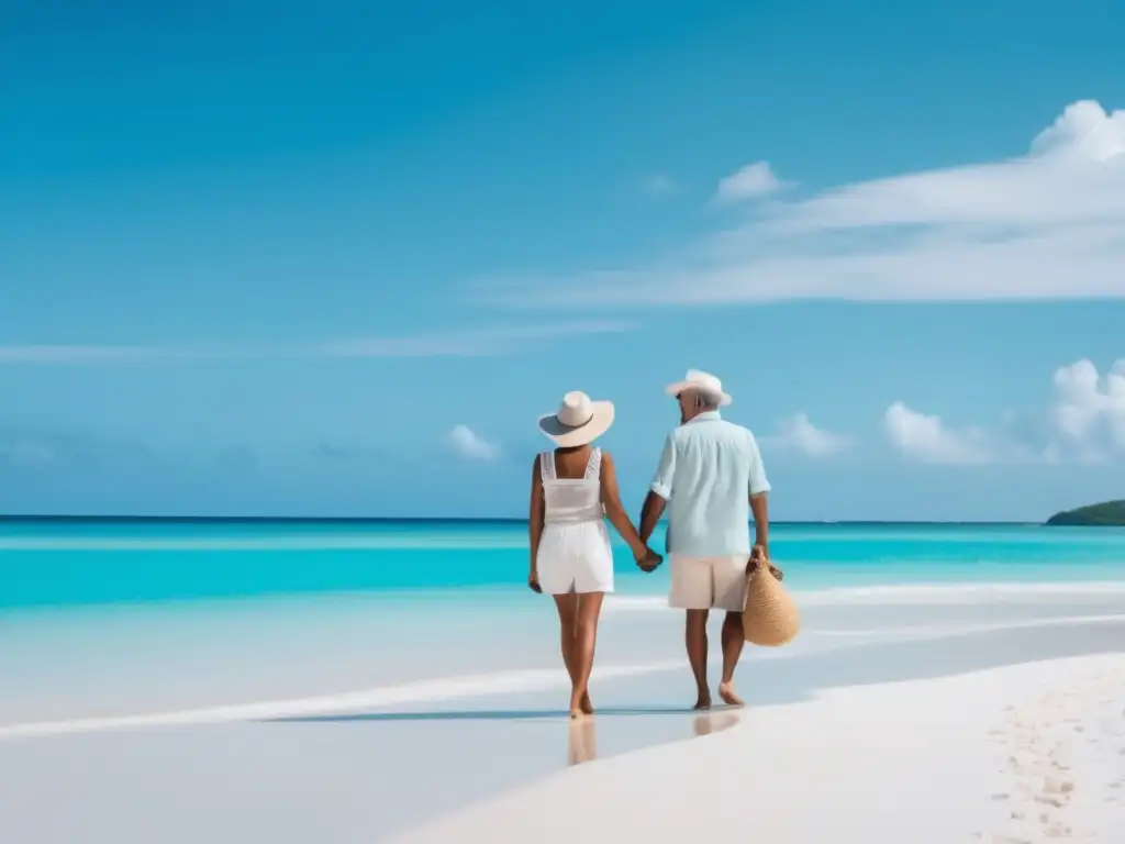 Pareja feliz disfrutando la playa Pareja mayor disfrutando de viajes seguros y saludables en una playa paradisíaca
