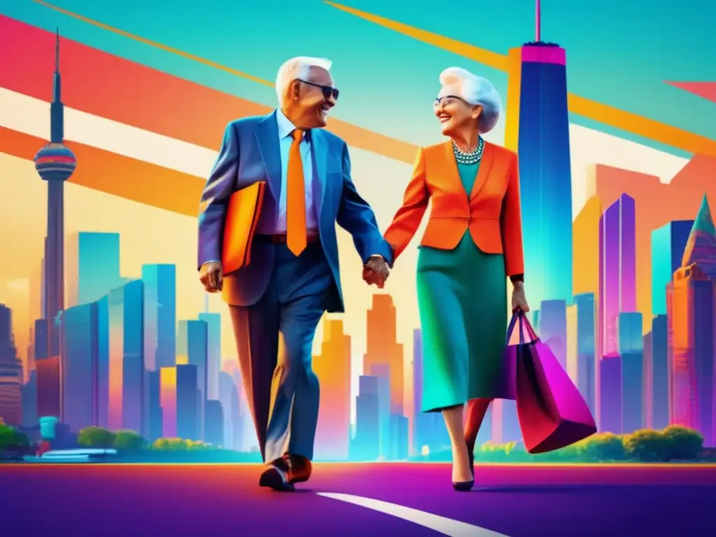 Pareja mayor disfrutando la ciudad Sonriente pareja mayor explorando vibrante ciudad - Seguros de viaje para mayores