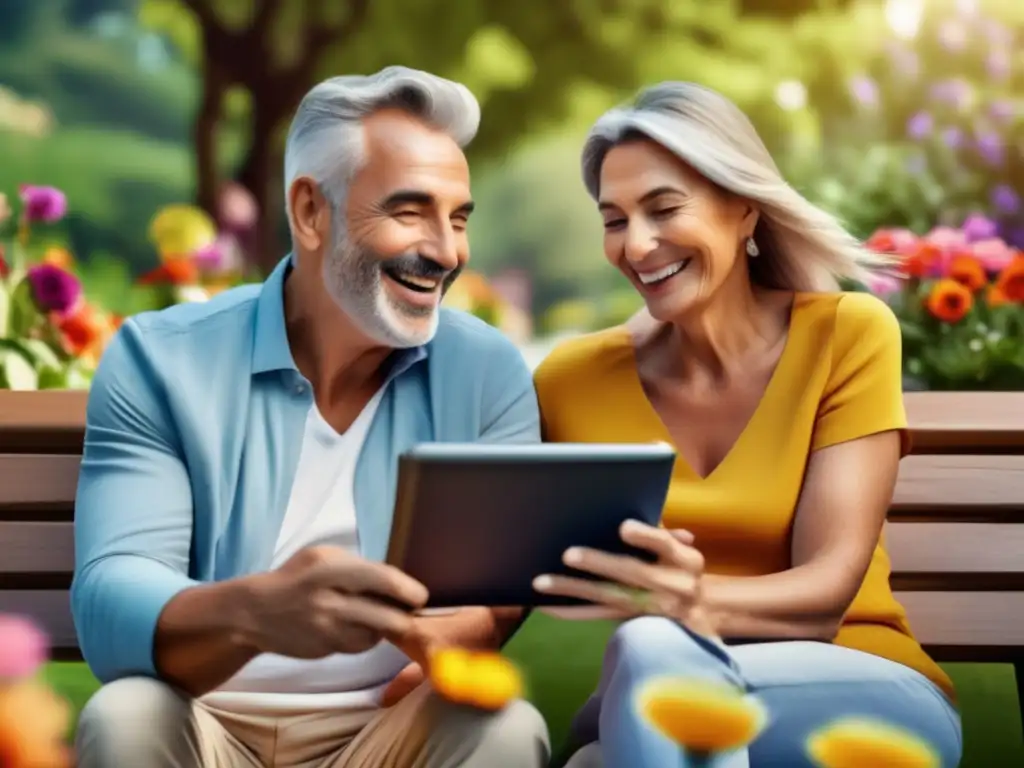Pareja mayor conectada con su familia Soluciones tecnológicas para viajeros seniors y su familia