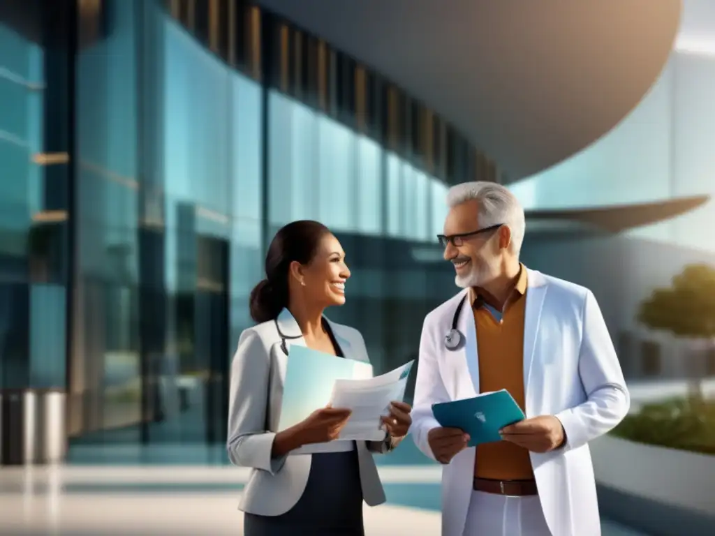 Pareja madura en turismo médico Turismo médico para viajeros maduros en una instalación moderna y elegante