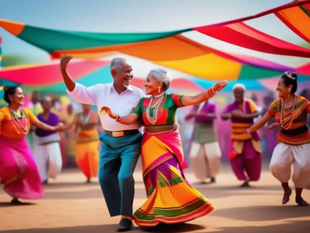 Foto de pareja senior en vibrante festival de danza: 'Festivales de danza para viajeros senior'