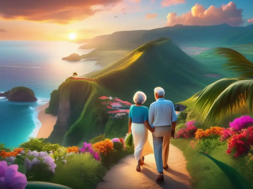 Pareja de ancianos disfrutando del atardecer Pareja mayor disfruta viaje con importancia de visados