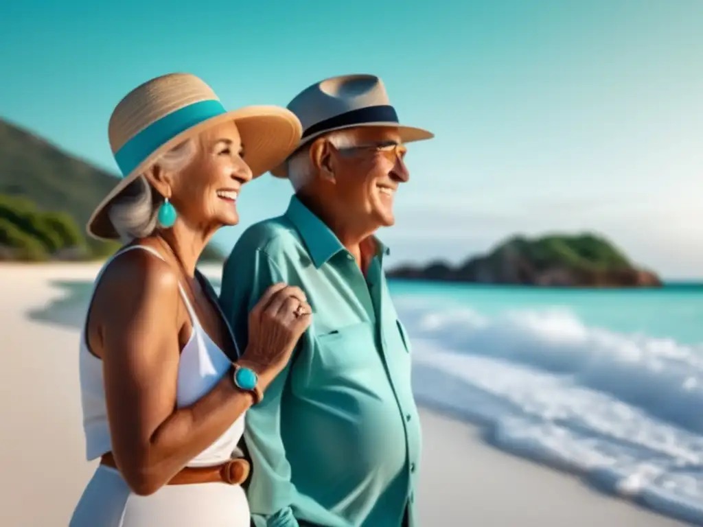 Pareja mayor disfrutando viaje en la playa - Seguros de viaje para mayores salud y bolsillo