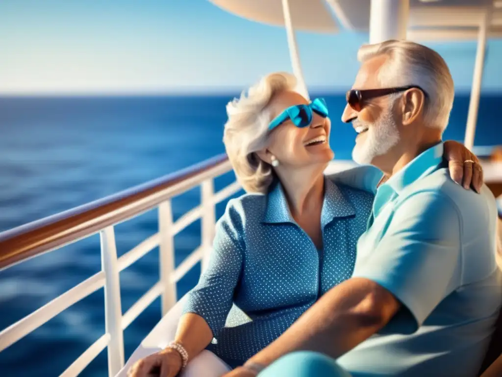 Pareja mayor disfrutando de un crucero Pareja mayor feliz en crucero - Seguro de viaje para adultos mayores