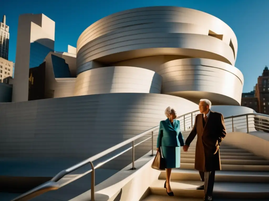 Pareja elegante frente al Guggenheim de Nueva York Pareja mayor frente al Guggenheim en NY: Museos recomendados en Nueva York para adultos mayores
