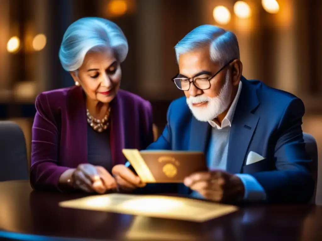 Pareja de mayores revisando pasaportes Pareja mayor revisando meticulosamente sus pasaportes, exuda seguridad y precauciones viajes largos seniors
