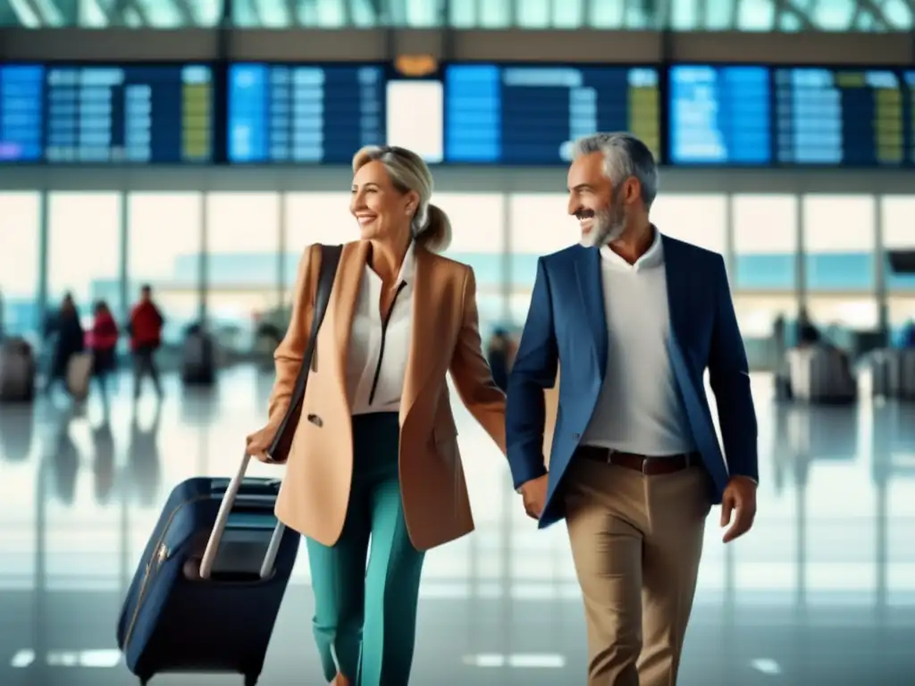 Pareja madura lista para viajar con proveedor de salud Pareja madura en aeropuerto recibiendo consejos de un profesional sobre precauciones medicamentos viajes seniors