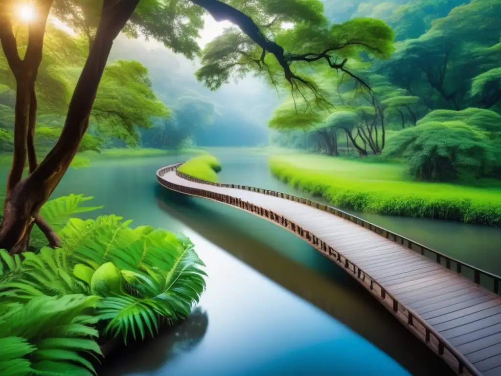 Parque natural sereno con vegetación exuberante y un río sinuoso