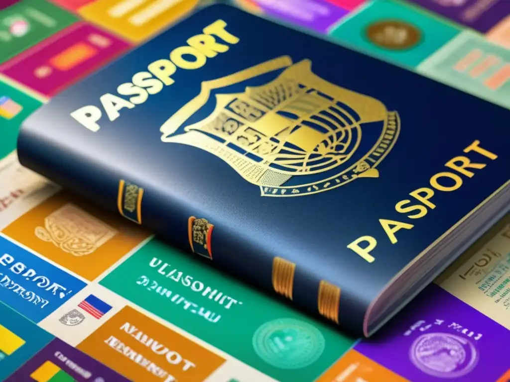 Pasaporte colorido lleno de sellos de viaje Gestionar visados de viaje sin preocupaciones: pasaporte vibrante con sellos y visas coloridos de países del mundo