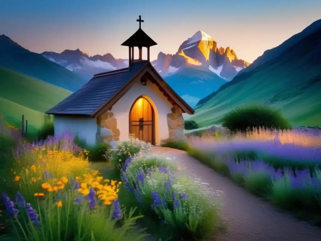 Peregrinación espiritual para viajeros senior en majestuosas montañas al amanecer