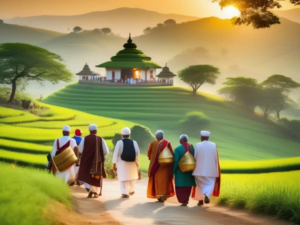 Peregrinaje espiritual de ancianos en paisaje idílico Consejos para peregrinos seniors en viaje espiritual