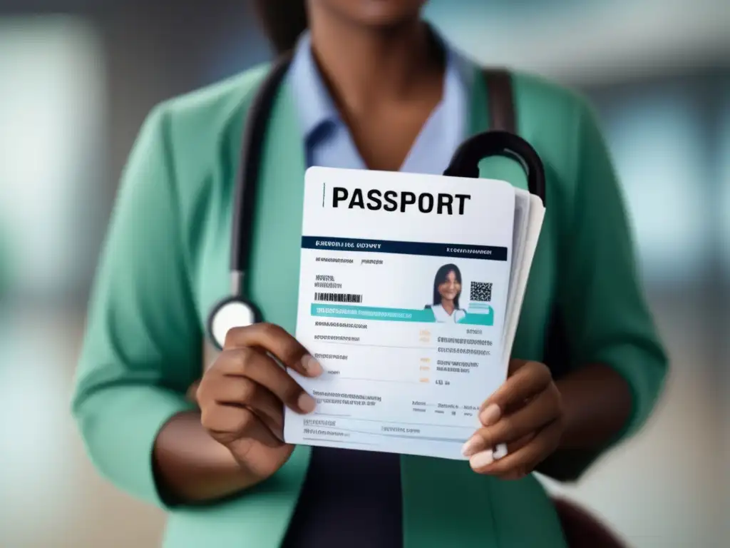 Persona con pasaporte y documentos médicos Persona sosteniendo pasaporte y documentos médicos para viaje médico
