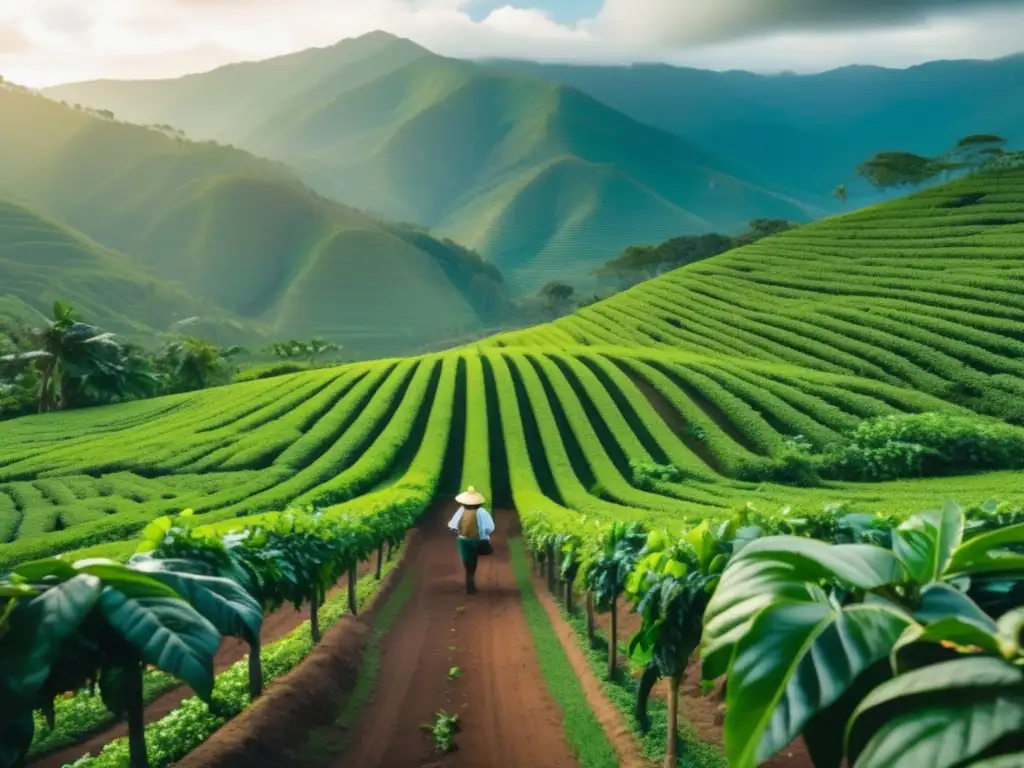 Plantación de café en Colombia Turismo cafetero en Colombia: Plantación de café exuberante, con filas interminables de plantas verdes y saludables
