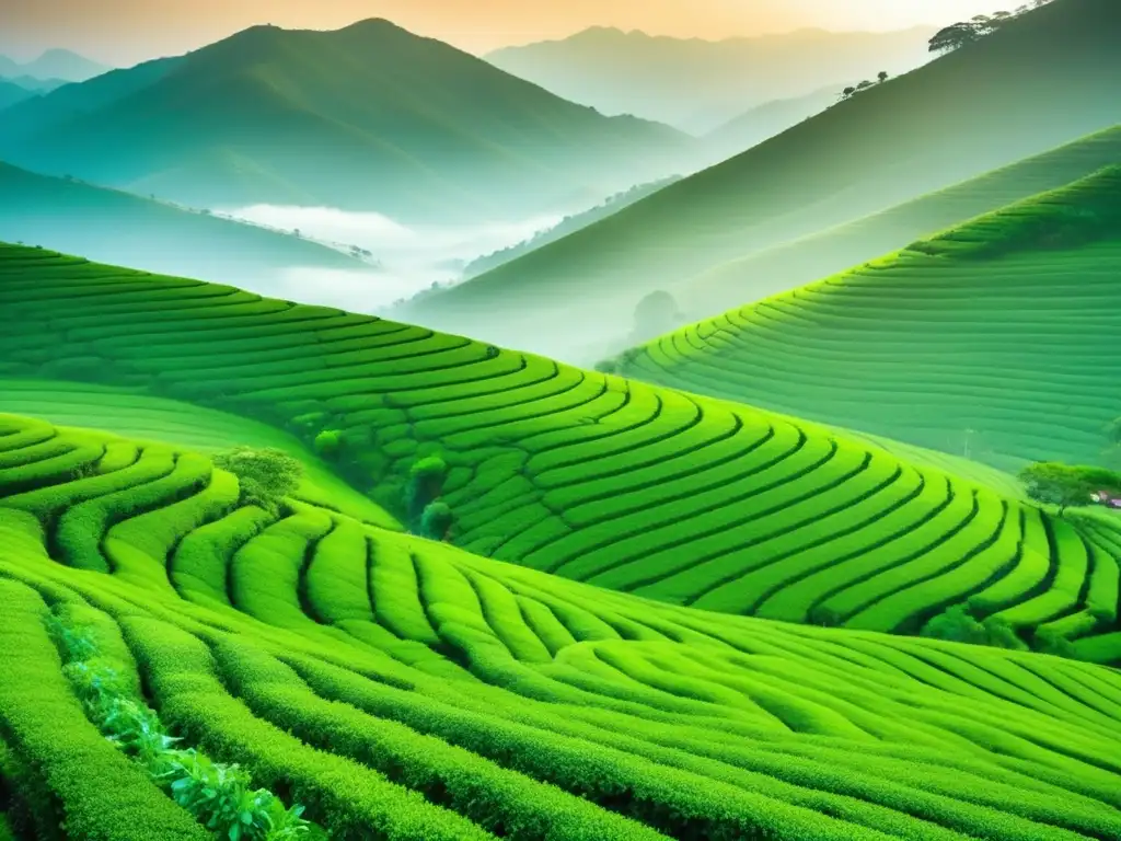 Plantación de té en China Experiencia cultural del té en China para viajeros maduros: Plantación de té con vistas impresionantes