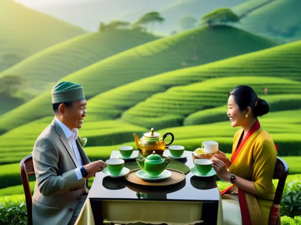 Plantación de té serena y elegante Actividades de cata de té para viajeros senior en una plantación de té 8k impresionante