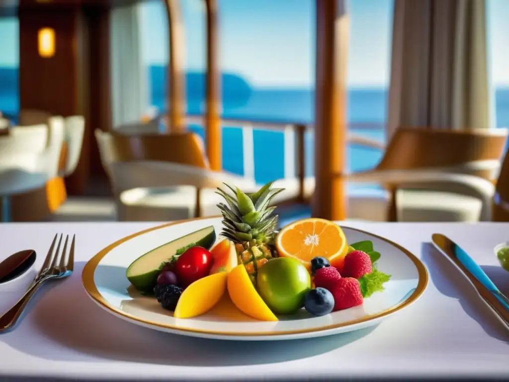 Plato balanceado y colorido en crucero Consejos nutrición viajeros senior cruceros - Plato colorido y saludable en un crucero moderno
