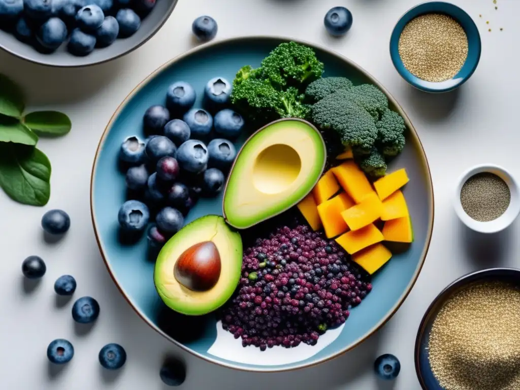 Plato de superalimentos coloridos y vibrantes Superalimentos para viajeros maduros: beneficios y consejos