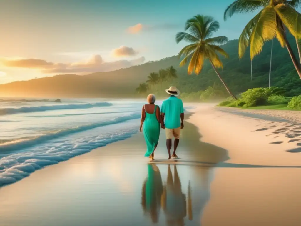 Hermosa playa en Costa Rica para viajeros seniors Destino seguro América Central para seniors: playa costa rica, arena blanca, aguas turquesa, atardecer tranquilo