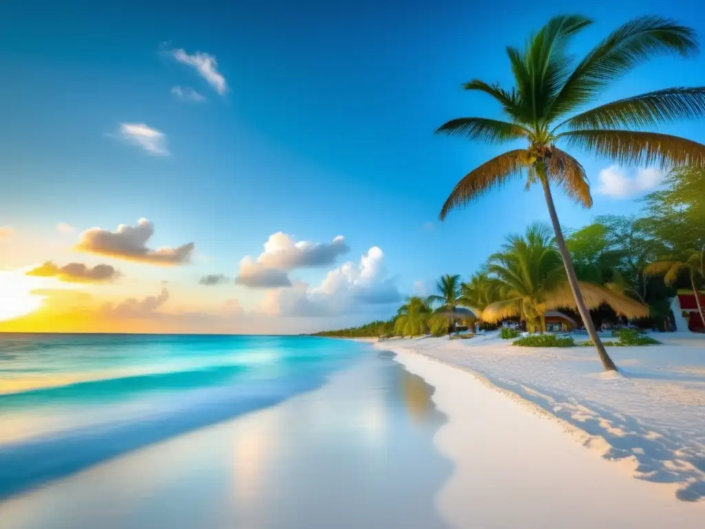 Paraíso tropical en Playa del Carmen Playa del Carmen, México: aguas turquesas cristalinas, arena blanca, palmeras y flora tropical crean un paraíso pintoresco