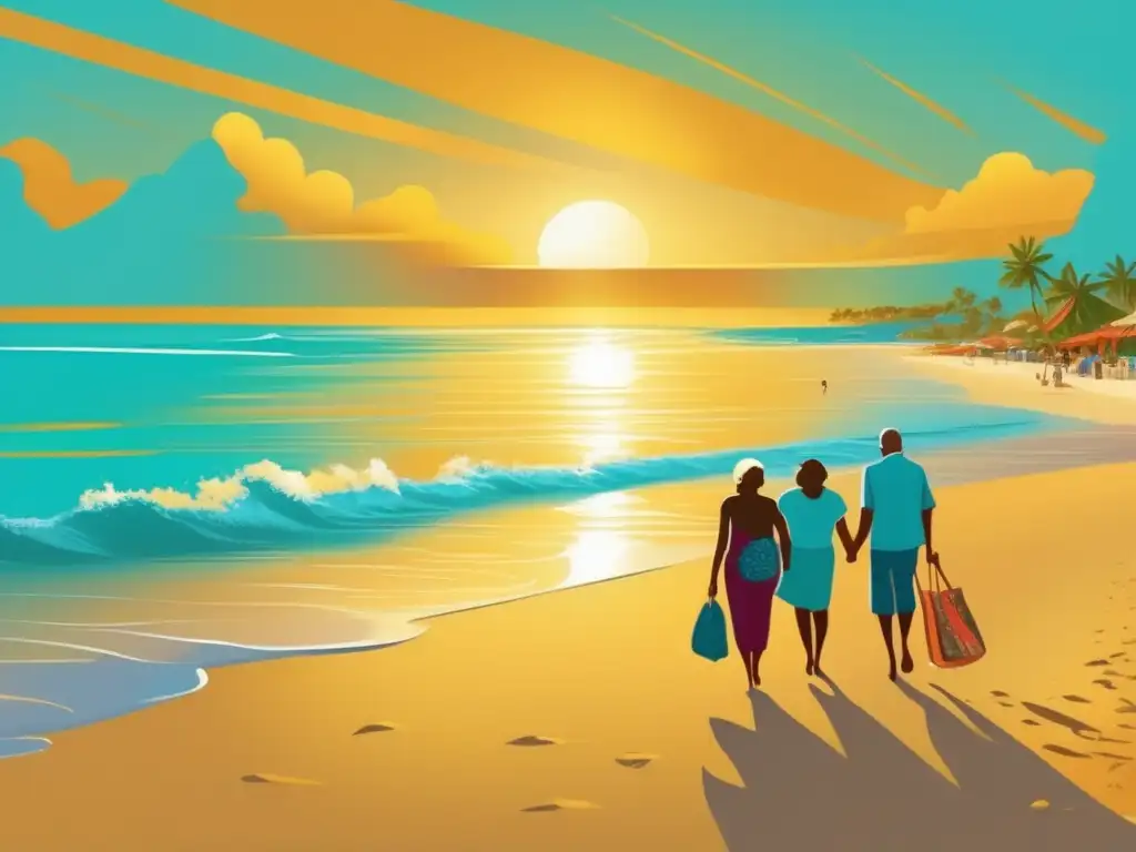 Playa serena invita a viajeros a disfrutar con seguridad Playa dorada y tranquila con viajeros mayores disfrutando con seguridad en destino extranjero