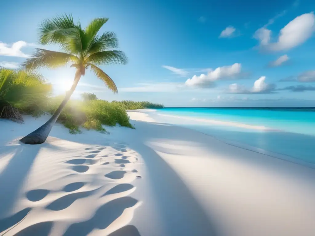 Playa tropical serena con aguas turquesas y palmeras Consejos de viaje para alérgicos en una impresionante imagen de playa con agua turquesa, arena blanca y una palmera