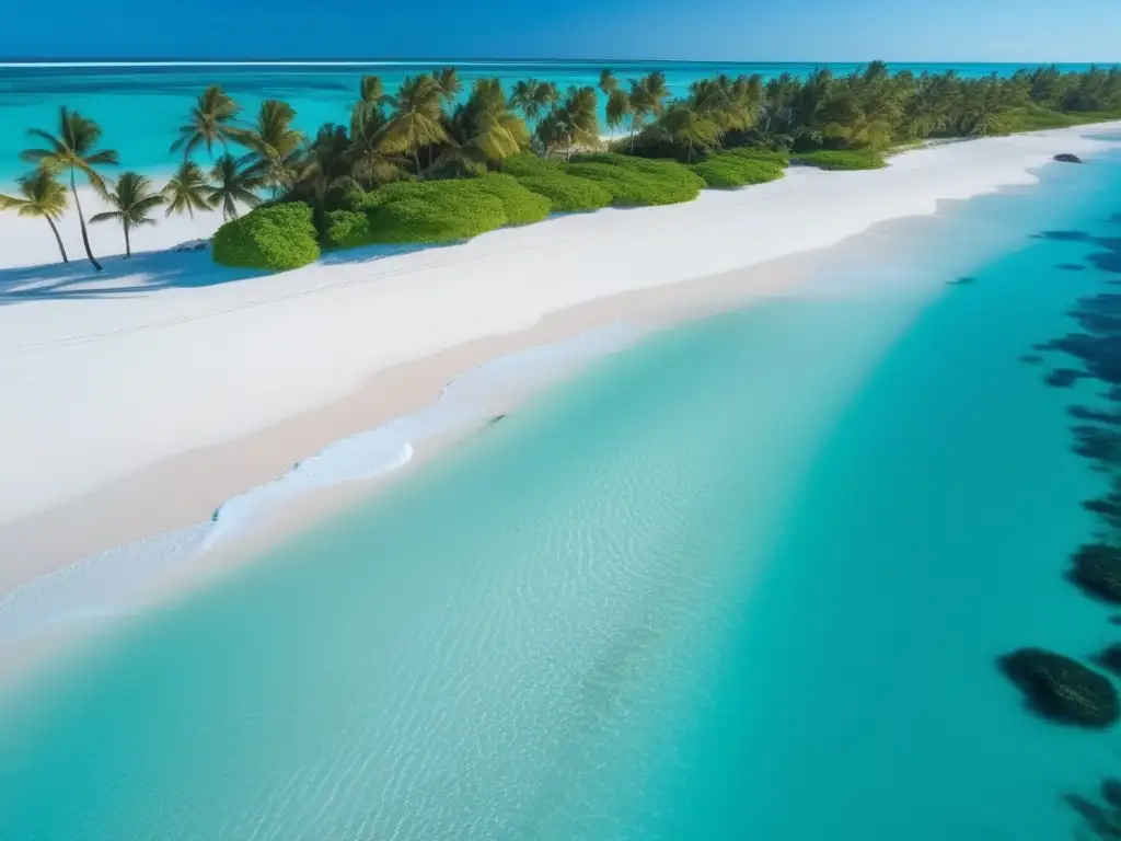 Playa serena con aguas turquesas cristalinas y arena blanca, invitando a la relajación y tranquilidad