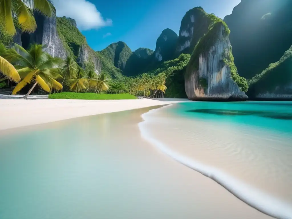 Destinos seguros sudeste asiático para viajeros maduros: playa serena, aguas turquesas, palmeras, relax y rejuvenecimiento