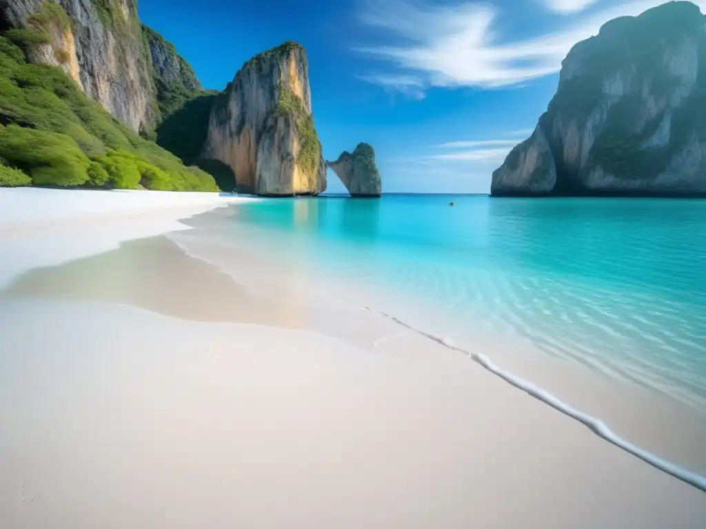 Playa tranquila para escapada relajante Actividades tranquilas para viajeros maduros en una playa serena y apartada, rodeada de acantilados imponentes