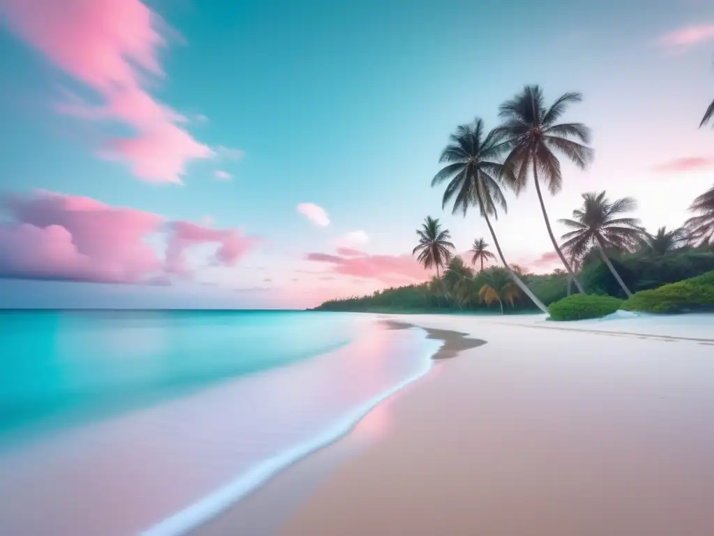 Paraíso tropical en el sudeste asiático Destinos seguros sudeste asiático seniors: Playa serena con aguas turquesas, arena blanca, palmeras y barcos de pesca en el horizonte