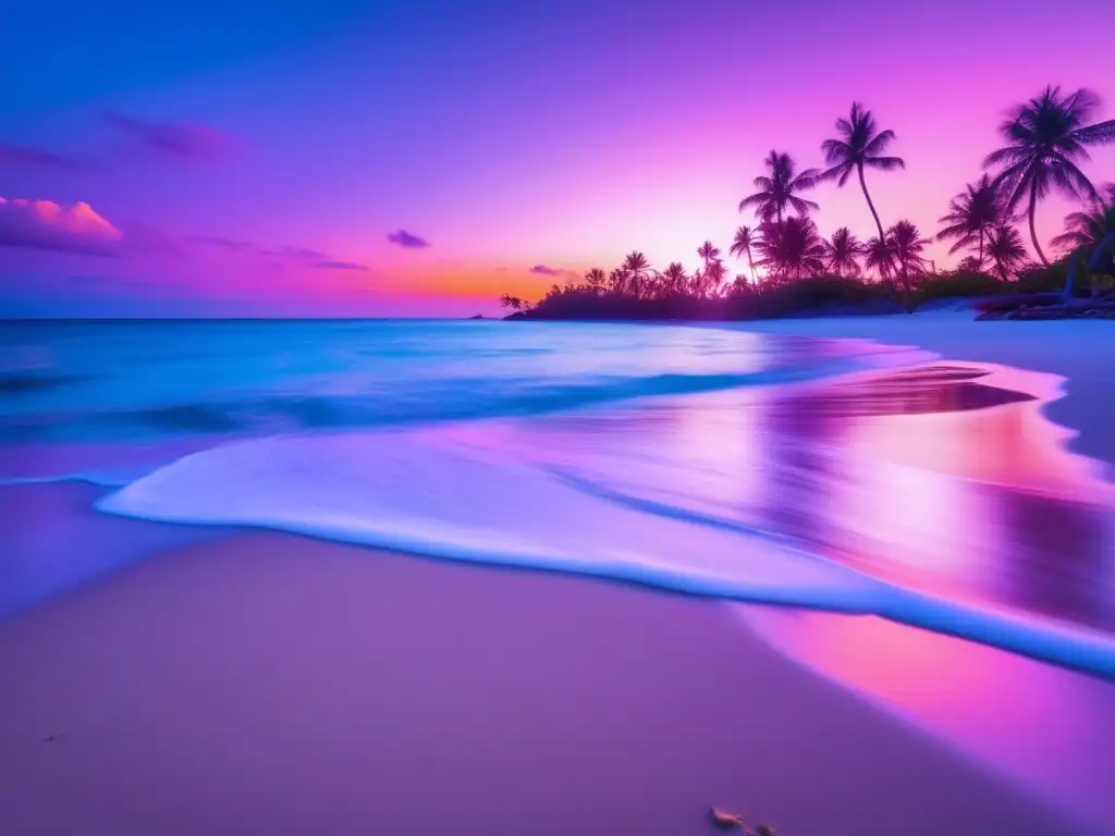 Hermosa playa al atardecer Mejorar viajes con actitud positiva: playa al atardecer, aguas turquesas, arena blanca, pareja disfrutando
