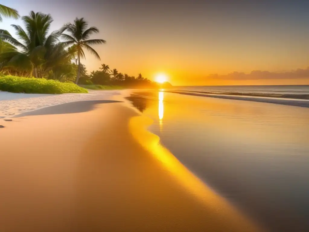 Playa serena al atardecer Playa al atardecer: Beneficios de una actitud positiva en viajes