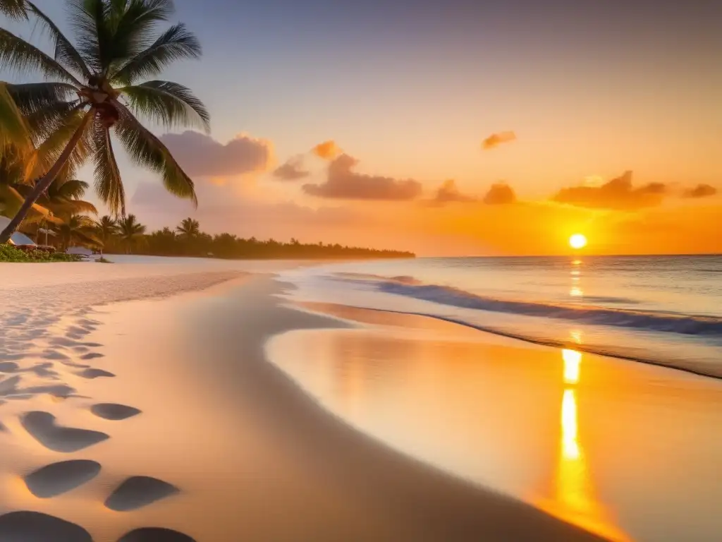 Un paraíso tranquilo y relajante Playa tranquila al atardecer con aguas cristalinas y palmeras - Consejos para viajes seguros y enriquecedores