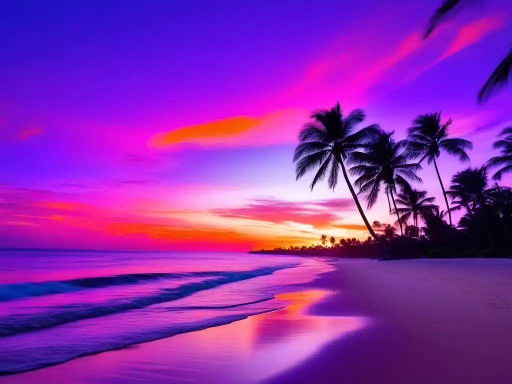 Atardecer vibrante en playa paradisíaca Hermoso atardecer en una playa paradisíaca, ideal para cultivar una mentalidad positiva en viajes