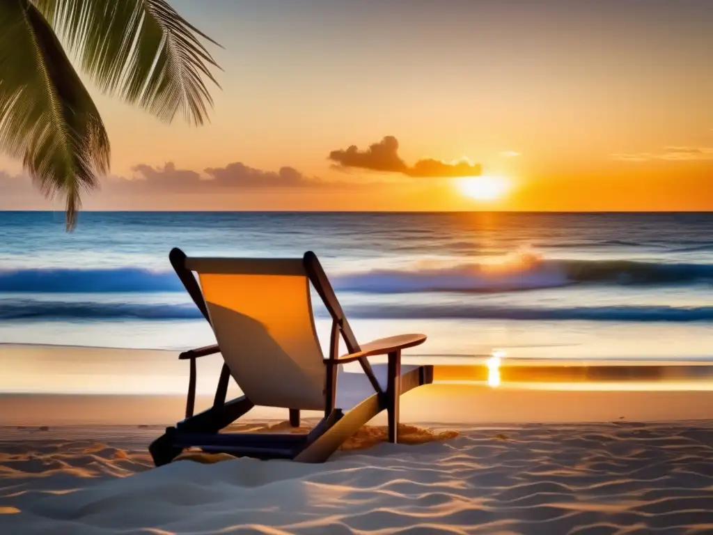 Paraíso tropical: Playa serena al atardecer Playa al atardecer con palmeras - Vacaciones de ensueño para adultos mayores: planificación financiera y seguridad