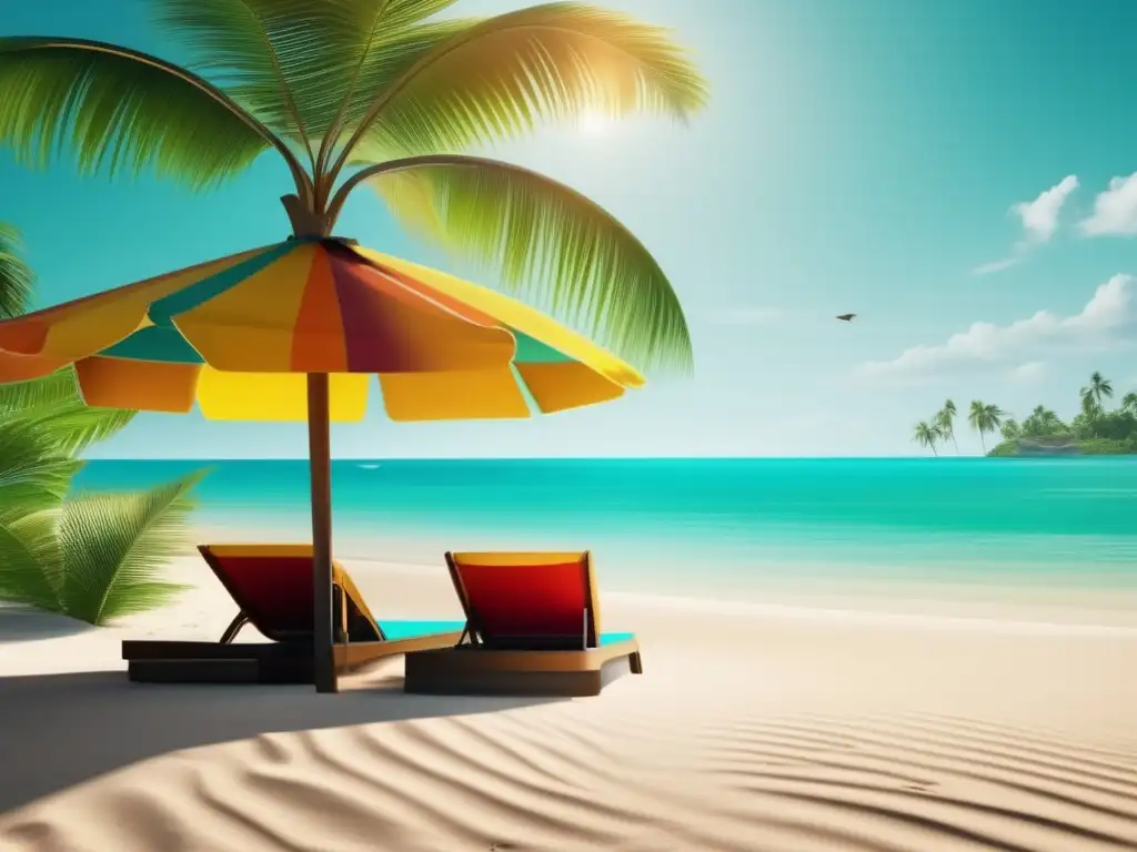 Playa tropical vibrante y relajante Consejos para evitar deshidratación en viajes: Hermosa playa tropical, aguas turquesas y palmeras relajantes