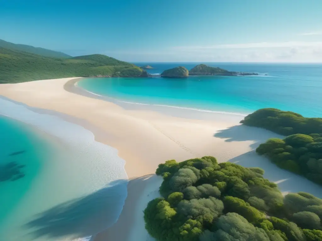 Hermosa playa dorada y parque natural Rutinas de ejercicio para viajeros maduros seguros en una playa tranquila con aguas turquesas y parque natural