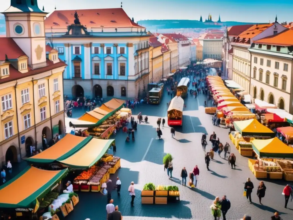 Mercado bullicioso de Praga Aventuras tranquilas en Praga: Calles llenas de vida, mercado al aire libre, arquitectura histórica y gastronomía checa