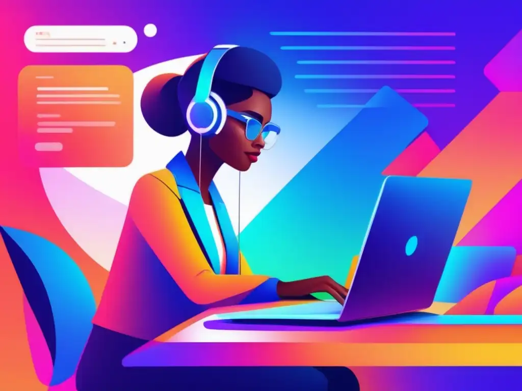 Persona en escritorio moderno realizando solicitud de visa Solicitud de visados rápida y sencilla, persona enfocada en un moderno escritorio con laptop